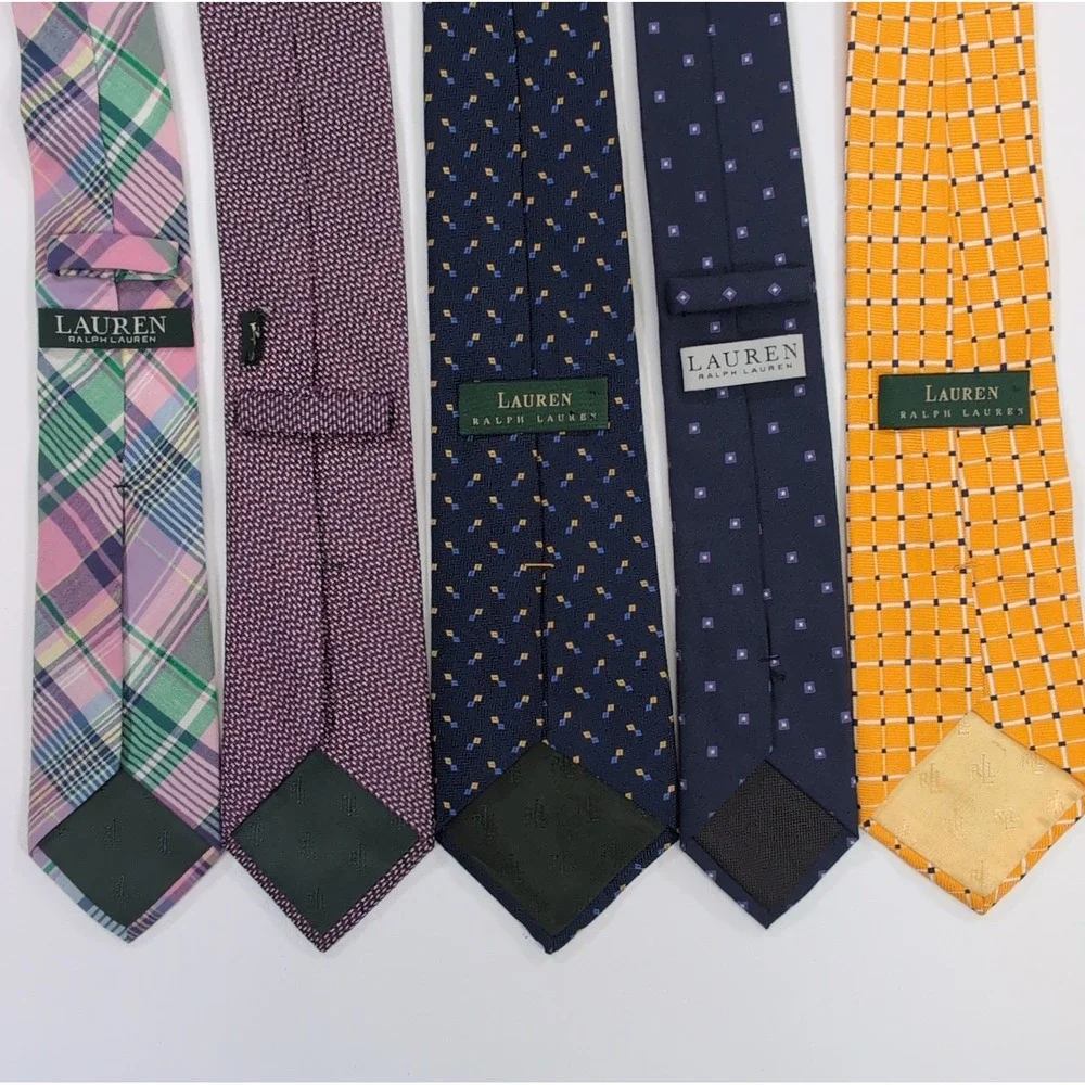 Lauren Ralph Lauren Mens Neckties Lot 5 Set OS Multicolor Plaid Geometric 59